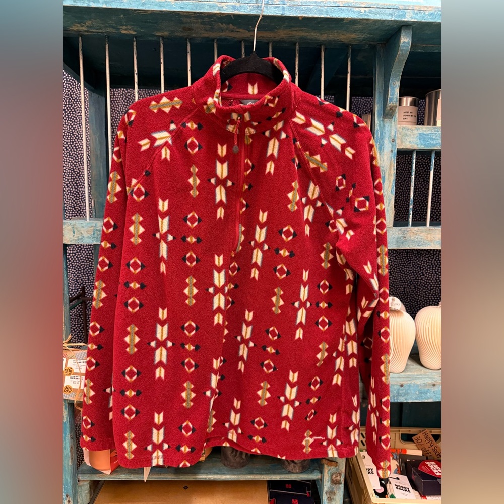 Eddie Bauer Red and Cream Patterned Fleece